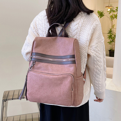 26*33*13cm Mochila de viagem de couro PU multifuncional e elegante